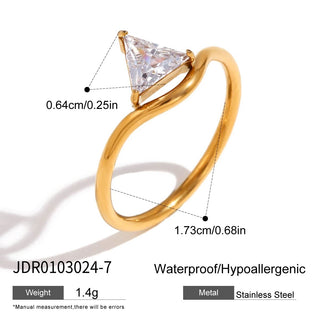 ステンレス304 ニッケルフリー 水に濡れても錆びにくい 18Kゴールドメッキ リング ジルコニア 【YJ00460】