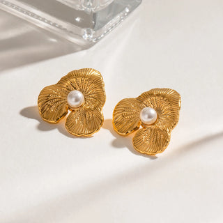 ステンレス304 低ニッケル 水に濡れても錆びにくい 18Kゴールドメッキ ピアス フラワー 花 【YJ02633】