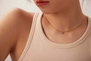 ステンレス304 低ニッケル 水に濡れても錆びにくい 18Kゴールドメッキ ネックレス ジルコニア 【YJ03639】