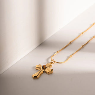 ステンレス304 低ニッケル 水に濡れても錆びにくい 18Kゴールドメッキ ネックレス クロス  【YJ03397】