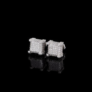高品質真鍮 A3ランクジルコニア 18Kゴールドメッキ ピアス スクエア アイスドアウト ヒップホップ【NJ00064】