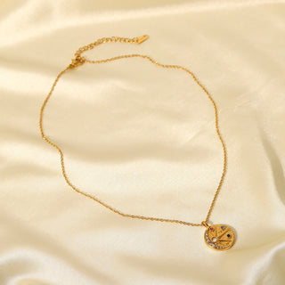 ステンレス304 低ニッケル 水に濡れても錆びにくい 18Kゴールドメッキ ネックレス チェーン 太陽 月 ジルコニア 【YJ03646】