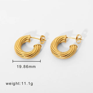 ステンレス304 低ニッケル 水に濡れても錆びにくい 18Kゴールドメッキ ピアス フープ ツイスト 【YJ01774】