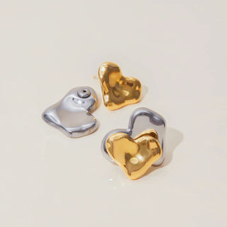 ステンレス304 低ニッケル 水に濡れても錆びにくい 18Kゴールドメッキ ピアス スクエア ハート フラワー 花 【YJ01024】