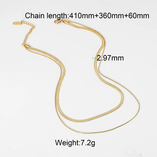 ステンレス304 低ニッケル 水に濡れても錆びにくい 18Kゴールドメッキ ネックレス 2連 スネークチェーン 【YJ02213】