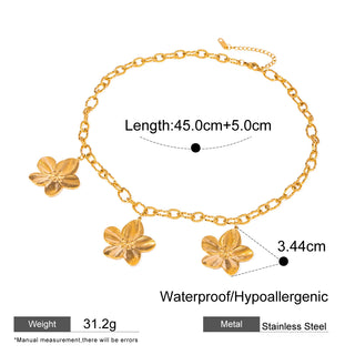 ステンレス304 低ニッケル 水に濡れても錆びにくい 18Kゴールドメッキ ネックレス フラワー 花 【YJ03353】