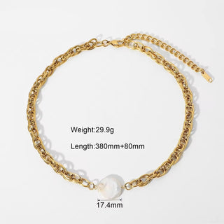 ステンレス304 低ニッケル 水に濡れても錆びにくい 18Kゴールドメッキ ネックレス チェーン  パール 【YJ01828】