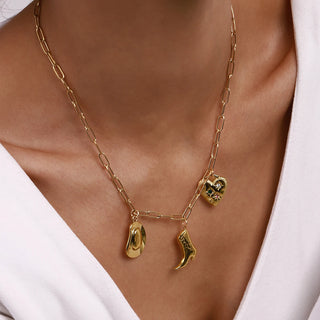 ステンレス304 低ニッケル 水に濡れても錆びにくい 18Kゴールドメッキ ネックレス ブーツ 靴 ハート 【YJ02923】