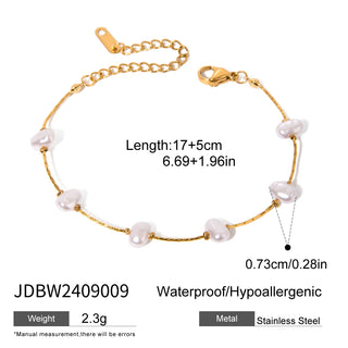 ステンレス304 ニッケルフリー 水に濡れても錆びにくい 18Kゴールドメッキ ブレスレット パール 【YJ00125】