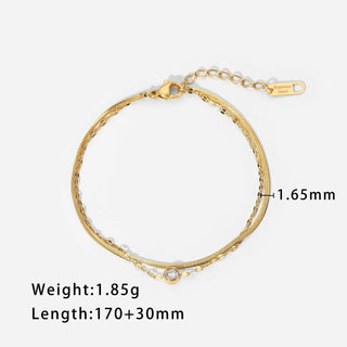ステンレス304 低ニッケル 水に濡れても錆びにくい 18Kゴールドメッキ ブレスレット ジルコニア 2連【YJ01814】