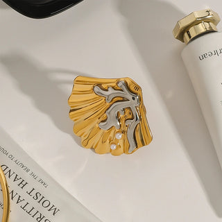 ステンレス304 低ニッケル 水に濡れても錆びにくい 18Kゴールドメッキ リング シェル 貝殻 【YJ02993】