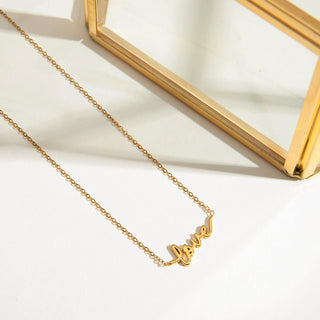 ステンレス304 ニッケルフリー 水に濡れても錆びにくい 18Kゴールドメッキ チェーン ネックレス LOVE【YJ00358】