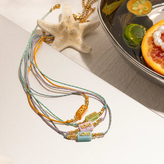 ステンレス304 ニッケルフリー 水に濡れても錆びにくい 18Kゴールドメッキ チャーム ストリング ネックレス LOVE 【YJ00837】