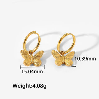 ステンレス304 低ニッケル 水に濡れても錆びにくい 18Kゴールドメッキ ピアス フープ 蝶々 バタフライ 【YJ03482】