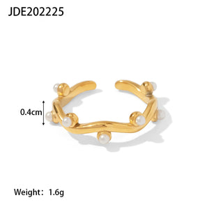 ステンレス304 低ニッケル 水に濡れても錆びにくい 18Kゴールドメッキ リング ジルコニア パール 【YJ02054】
