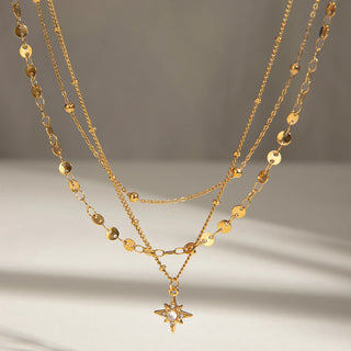 ステンレス304 ニッケルフリー 水に濡れても錆びにくい 18Kゴールドメッキ 3層 チャーム ネックレス スター 星 【YJ00244】