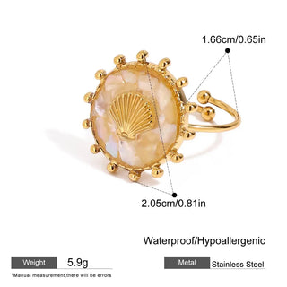 ステンレス304 ニッケルフリー 水に濡れても錆びにくい 18Kゴールドメッキ リング シェル 貝殻 【YJ00856】