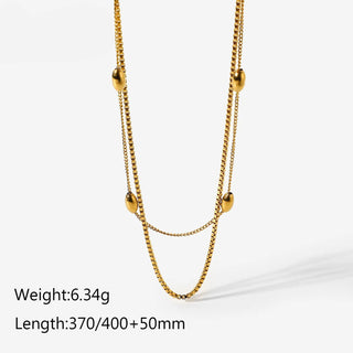 ステンレス304 低ニッケル 水に濡れても錆びにくい 18Kゴールドメッキ ネックレス 2層 チェーン【YJ03611】