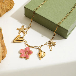 ステンレス304 ニッケルフリー 水に濡れても錆びにくい チャーム ネックレス ハート ヒトデ フラワー 花 アンモナイト 【YJ00394】