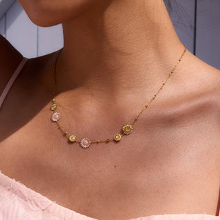 ステンレス304 ニッケルフリー 水に濡れても錆びにくい 18Kゴールドメッキ チェーン ネックレス フラワー 花 【YJ00641】