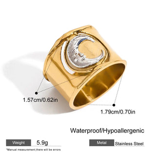 ステンレス304 ニッケルフリー 水に濡れても錆びにくい 18Kゴールドメッキ チャンキー リング 月 【YJ00942】