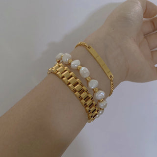 ステンレス304 低ニッケル 水に濡れても錆びにくい 18Kゴールドメッキ ブレスレット チェーン 【YJ02534】