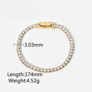ステンレス304 低ニッケル 水に濡れても錆びにくい 18Kゴールドメッキ ブレスレット ジルコニア 【YJ02574】