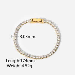 ステンレス304 低ニッケル 水に濡れても錆びにくい 18Kゴールドメッキ ブレスレット ジルコニア 【YJ01810】