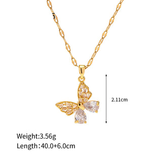 ステンレス304 低ニッケル 水に濡れても錆びにくい 18Kゴールドメッキ ネックレス 蝶々 バタフライ ジルコニア 【YJ03992】