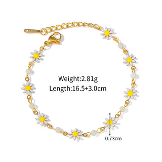 ステンレス304 低ニッケル 水に濡れても錆びにくい 18Kゴールドメッキ ブレスレット フラワー 花 パール 【YJ03532】