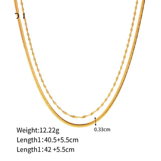 ステンレス304 低ニッケル 水に濡れても錆びにくい 18Kゴールドメッキ ネックレス 2連 チェーン 【YJ01349】