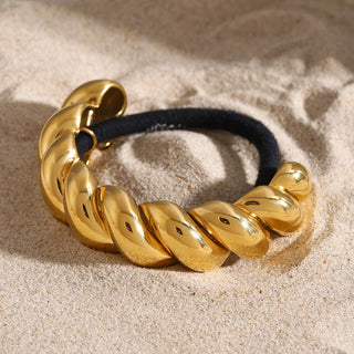 ステンレス304 低ニッケル 水に濡れても錆びにくい 18Kゴールドメッキ ヘアアクセサリー チャンキー ツイスト 【YJ02842】