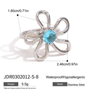 ステンレス304 ニッケルフリー 水に濡れても錆びにくい 18Kゴールドメッキ リング フラワー 花 ジルコニア 【YJ00936】