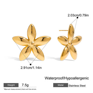 ステンレス304 ニッケルフリー 水に濡れても錆びにくい 18Kゴールドメッキ チャンキー ピアス フラワー 花 【YJ00709】