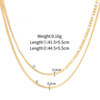 ステンレス304 低ニッケル 水に濡れても錆びにくい 18Kゴールドメッキ ネックレス 2連 チェーン 【YJ02681】