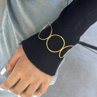 ステンレス304 低ニッケル 水に濡れても錆びにくい 18Kゴールドメッキ ブレスレット バングル サークル 【YJ03322】