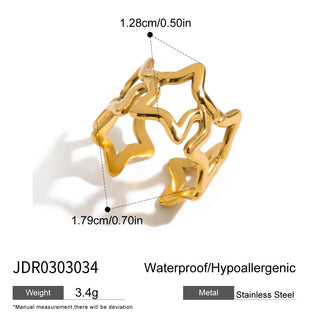 ステンレス304 低ニッケル 水に濡れても錆びにくい 18Kゴールドメッキ リング スター 星 【YJ01048】