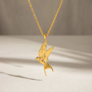 ステンレス304 低ニッケル 水に濡れても錆びにくい 18Kゴールドメッキ ネックレス チェーン バード 鳥 【YJ03076】