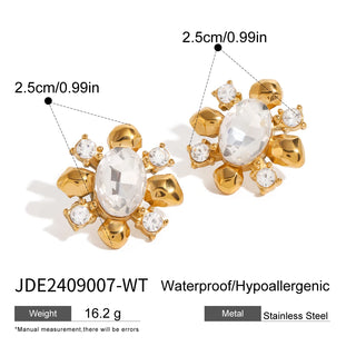 ステンレス304 低ニッケル 水に濡れても錆びにくい 18Kゴールドメッキ ピアス フラワー 花 ジルコニア 【YJ02884】