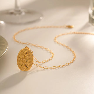 ステンレス304 低ニッケル 水に濡れても錆びにくい 18Kゴールドメッキ ネックレス チェーン 薔薇 ローズ オーバル【YJ03794】