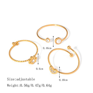 ステンレス304 低ニッケル 水に濡れても錆びにくい 18Kゴールドメッキ リング  フラワー 花 ハート 3点セット 【YJ02343】