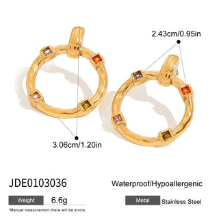 ステンレス304 ニッケルフリー 水に濡れても錆びにくい 18Kゴールドメッキ ピアス サークル ジルコニア 【YJ00060】