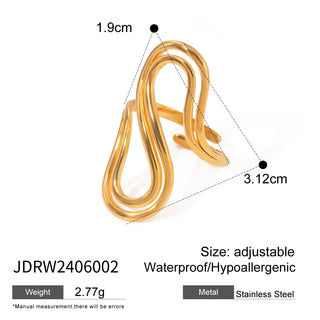 ステンレス304 低ニッケル 水に濡れても錆びにくい 18Kゴールドメッキ リング ウェーブ【YJ02791】