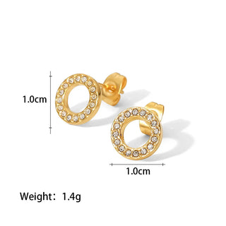 ステンレス304 低ニッケル 水に濡れても錆びにくい 18Kゴールドメッキ ピアス サークル ジルコニア 【YJ03489】