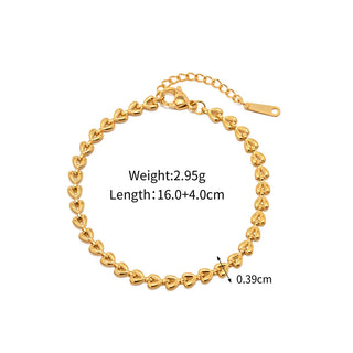 ステンレス304 低ニッケル 水に濡れても錆びにくい 18Kゴールドメッキ ブレスレット ハート 【YJ03890】