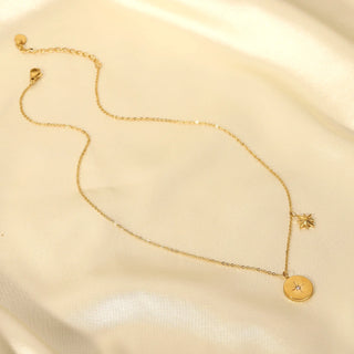 ステンレス304 低ニッケル 水に濡れても錆びにくい 18Kゴールドメッキ ネックレス コイン 【YJ01702】