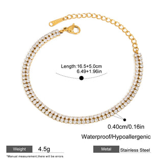 ステンレス304 低ニッケル 水に濡れても錆びにくい 18Kゴールドメッキ ブレスレット チェーン ジルコニア 【YJ01613】