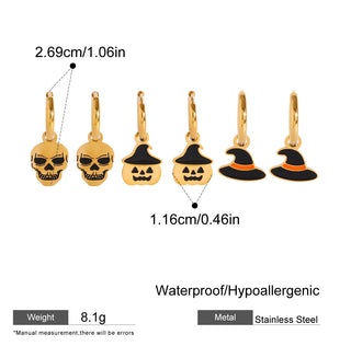 ステンレス304 低ニッケル 水に濡れても錆びにくい 18Kゴールドメッキ ピアス ハロウィン 3点セット【YJ03314】