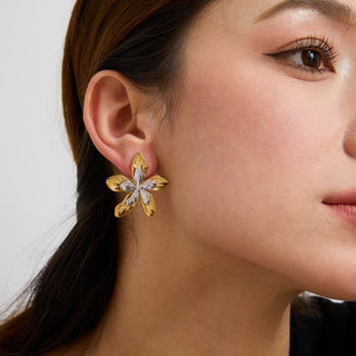 ステンレス304 ニッケルフリー 水に濡れても錆びにくい 18Kゴールドメッキ ピアス フラワー 花 【YJ00969】