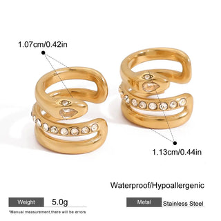 ステンレス304 ニッケルフリー 水に濡れても錆びにくい 18Kゴールドメッキ イヤーカフ ジルコニア パール 蛇 スネーク【YJ00933】